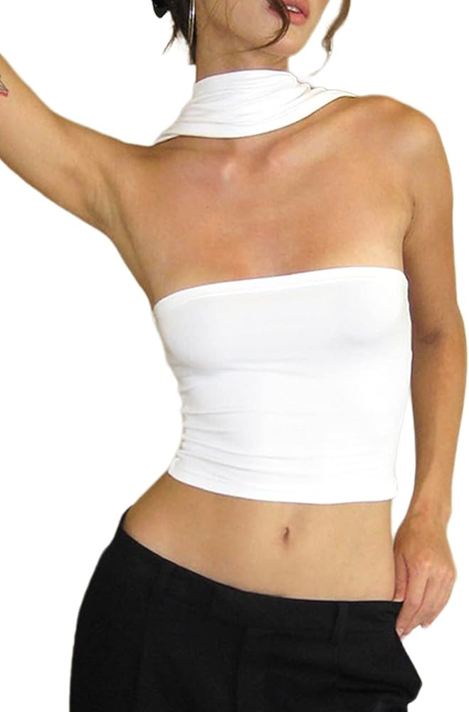 PICPUNMAK Women Sexy Strapless Halter Tube Top Hollow Out Sleeveless Solid Slim Bandeau Tops Off ... | Amazon (US)