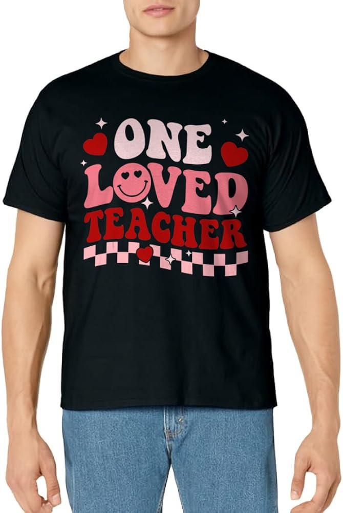 One Loved Teacher Groovy Retro Happy Valentines Day Boy Girl T-Shirt | Amazon (US)