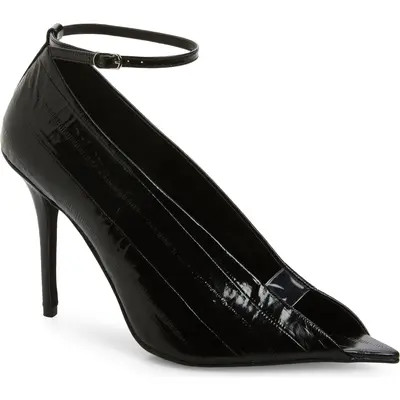 Jeffrey Campbell Inherit Ankle Strap Pointed Peep Toe Sandal in Wine Eel at Nordstrom, Size 7.5 | Nordstrom