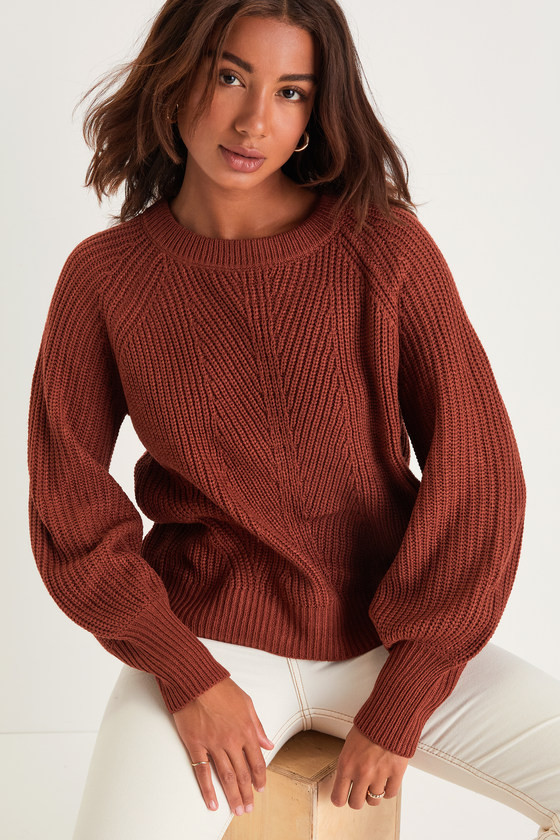 Just Your Type Rust Knit Balloon Sleeve Sweater | Lulus (US)