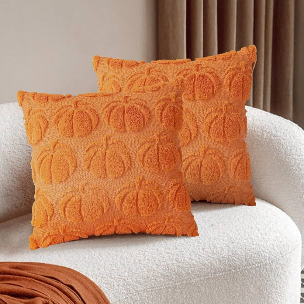 Fall Pillow Covers 18x18 Set of 2 Pumpkin Pillow Covers Halloween Throw Pillow Covers Soft Plush ... | Amazon (US)