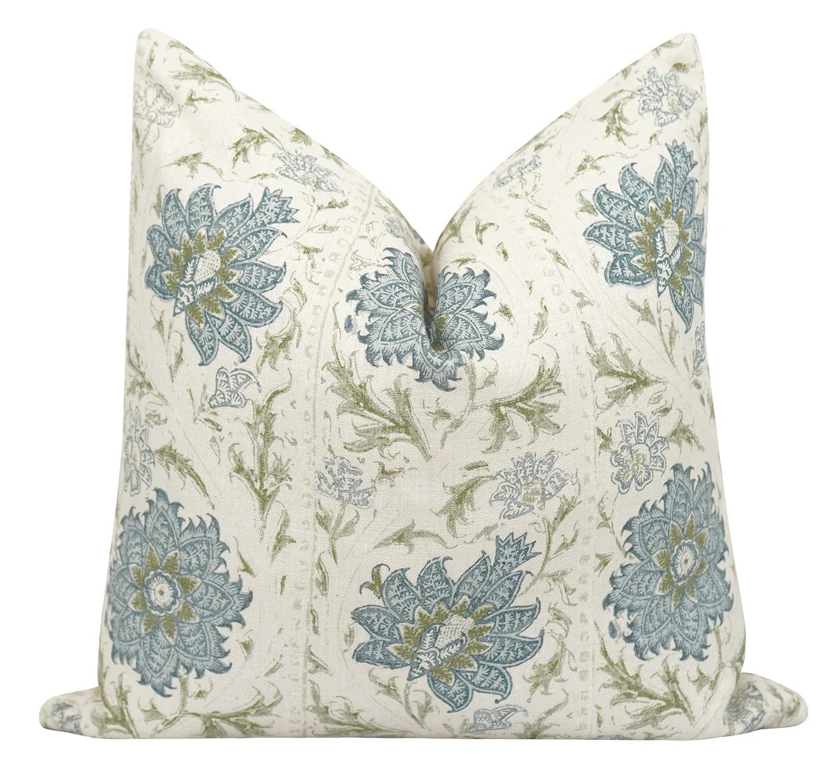 Calico Vine Green Blue Floral Throw Pillow | Land of Pillows