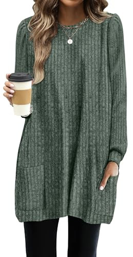 OFEEFAN Green Sweaters for Women Long Sleeve Tops And Shirt with Pockets Plus Size 3XL | Amazon (US)