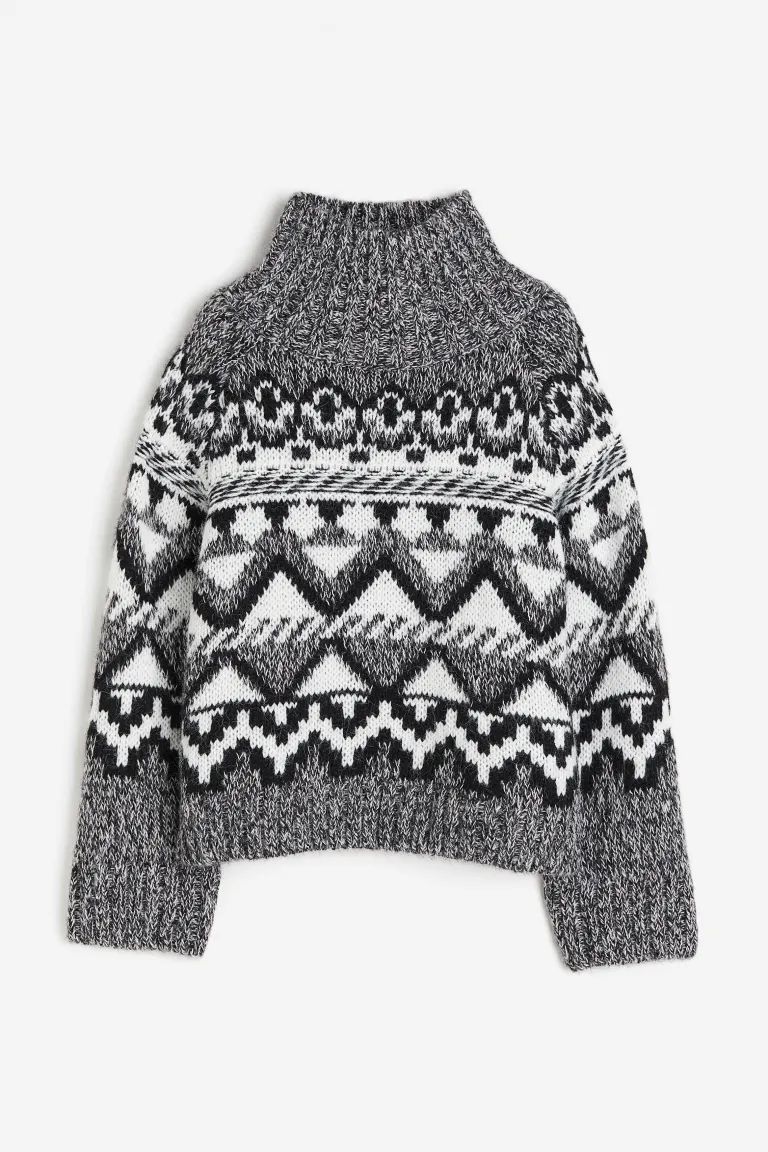 Jacquard-knit jumper - Black marl/Patterned - Ladies | H&M GB | H&M (UK, MY, IN, SG, PH, TW, HK)