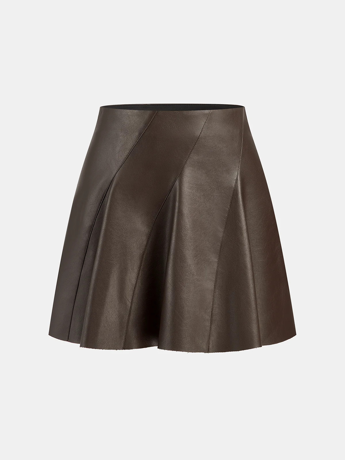 Seam Detail Faux Leather Flared Mini Skirt | Commense