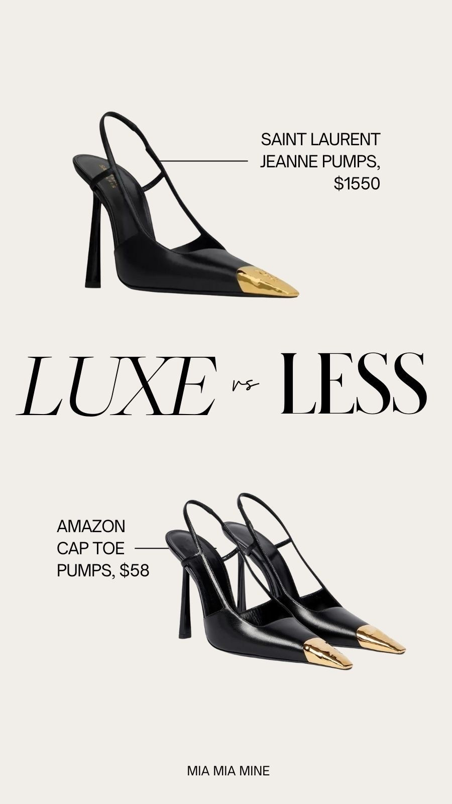 Save or splurge winter shoes / work heels
Saint Laurent cap toe pumps
Amazon slingback pumps 

#LTKOver40 #LTKFindsUnder100 #LTKWorkwear
