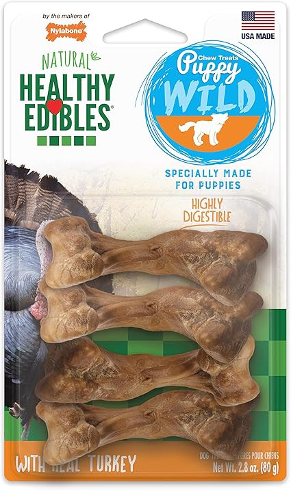 Nylabone Healthy Edibles WILD Puppy Natural Long Lasting Turkey Dog Chew Treats Puppy Wild Bone S... | Amazon (US)
