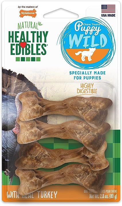 Nylabone Healthy Edibles WILD Puppy Natural Long Lasting Turkey Dog Chew Treats Puppy Wild Bone S... | Amazon (US)