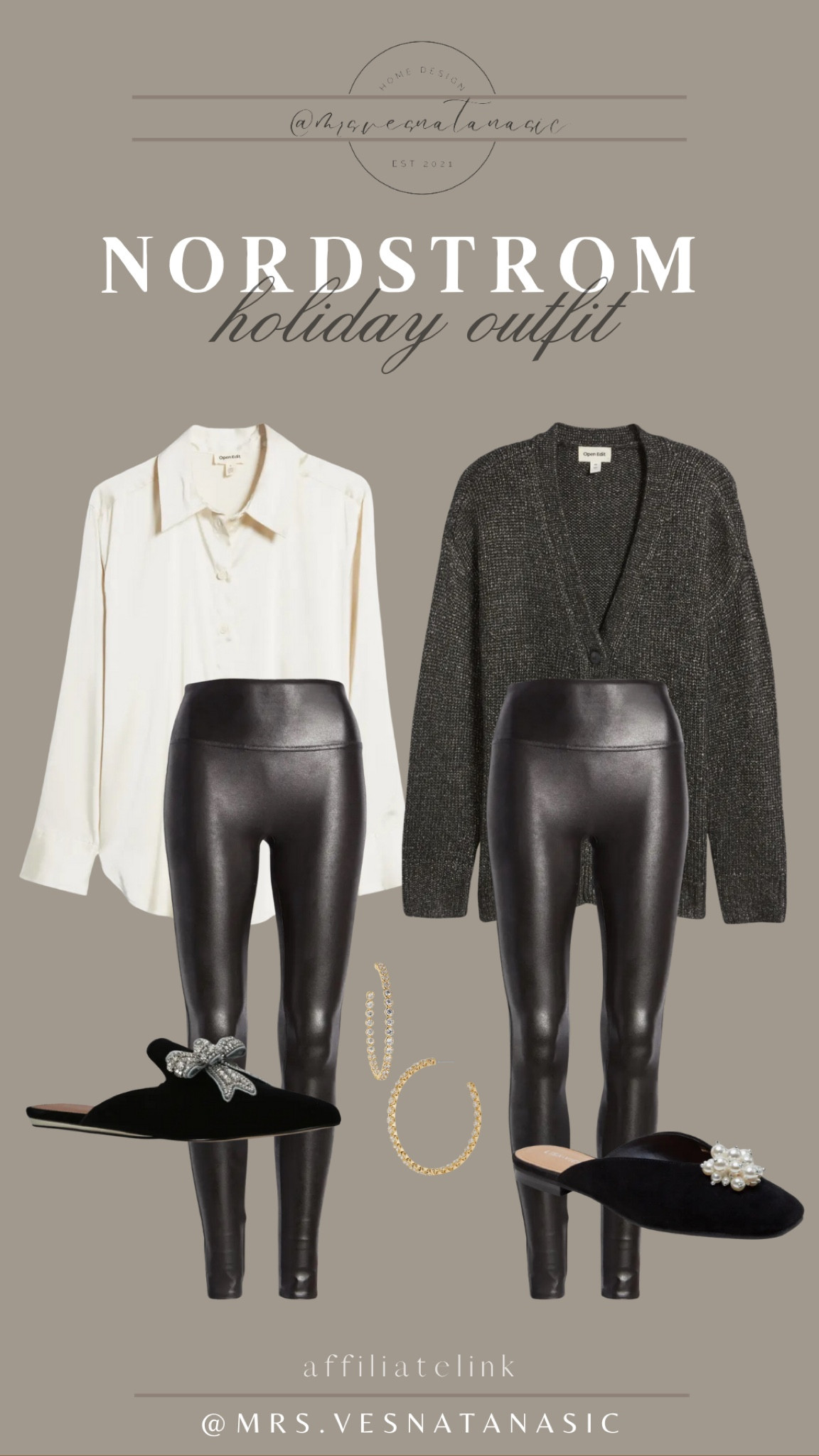 Nordstrom Holiday outfit for casual at home parties, hosting, going to a party, and more! These are my favorite leggings to wear especially around the Holidays!

Holiday outfit, holiday outfits, spanx leggings, spanx, faux leather leggings, satin top, sweater, mules, holiday shoes, earrings, gift idea for her, gift ideas for her, leggings, party outfit, Nordstrom, Nordstrom outfit, 

#LTKparties #LTKHoliday #LTKGiftGuide