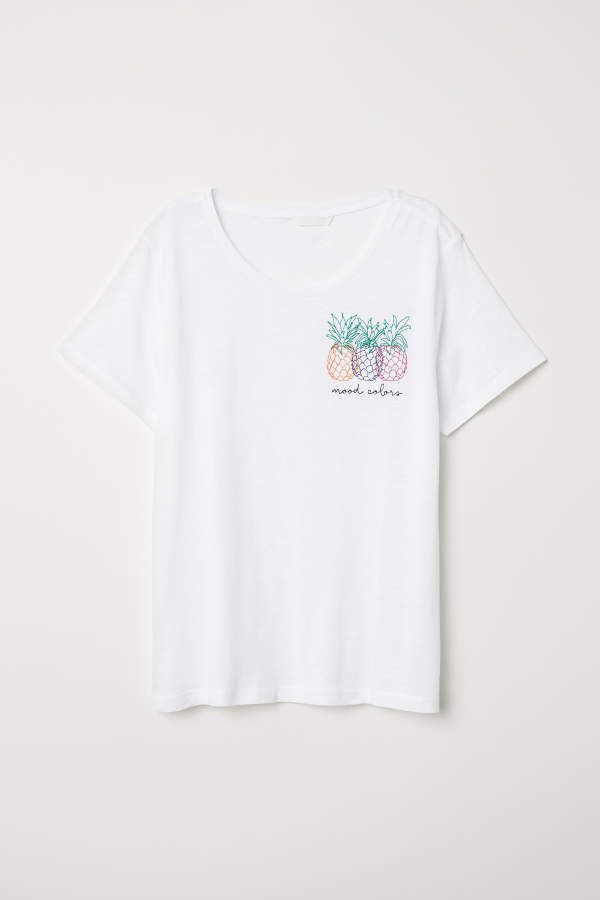 H & M - T-shirt with Motif - White/pineapples - Women | H&M (US + CA)