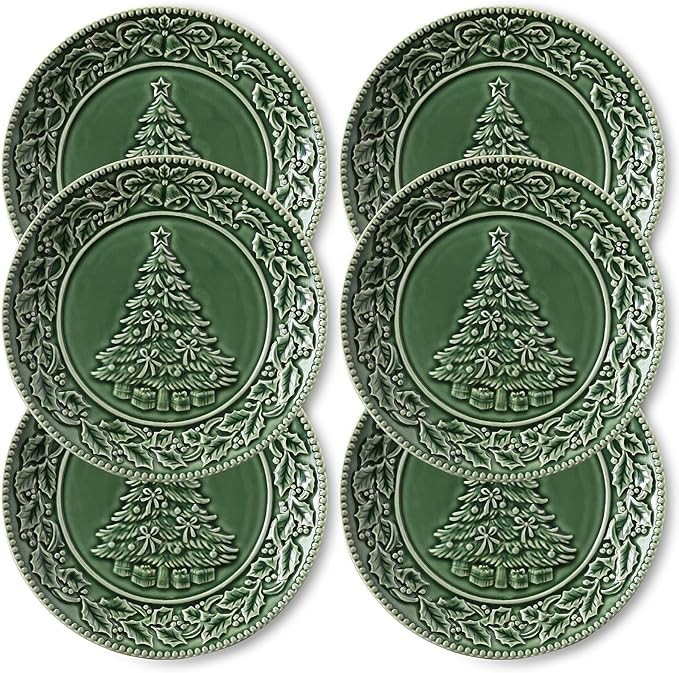 Christmas Tree Dinner Plates, 10 Inch Ceramic Serving Plates, Green Serving Dish Set, Dishwasher ... | Amazon (US)