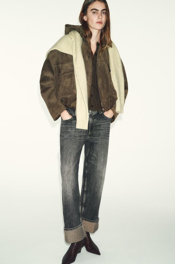 OVERSIZED FAUX SUEDE HOODED BOMBER JACKET | Zara US