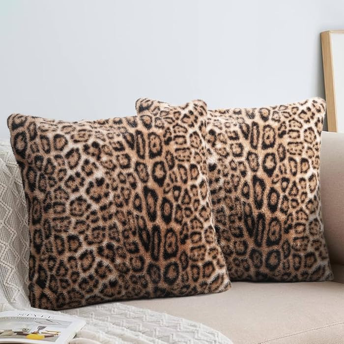 Cheetah Pillow Covers 18*18 Faux-Fur Leopard-Print Couch Pillow Cover 2 Pcs | Amazon (US)