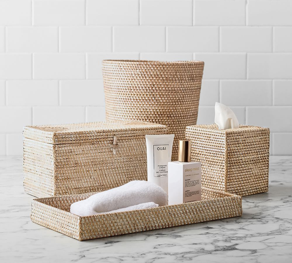 Tava Handwoven Rattan Bathroom Accessories | Pottery Barn (US)