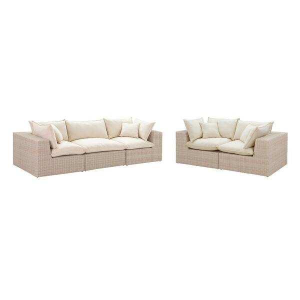 Cali Natural Wicker Outdoor Living Room Set - Overstock - 36051559 | Bed Bath & Beyond