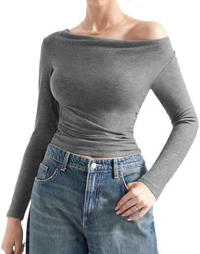 SUUKSESS Women Long Sleeve Off Shoulder Tops Trendy Cowl Neck Going Out Shirt for Fall | Amazon (US)