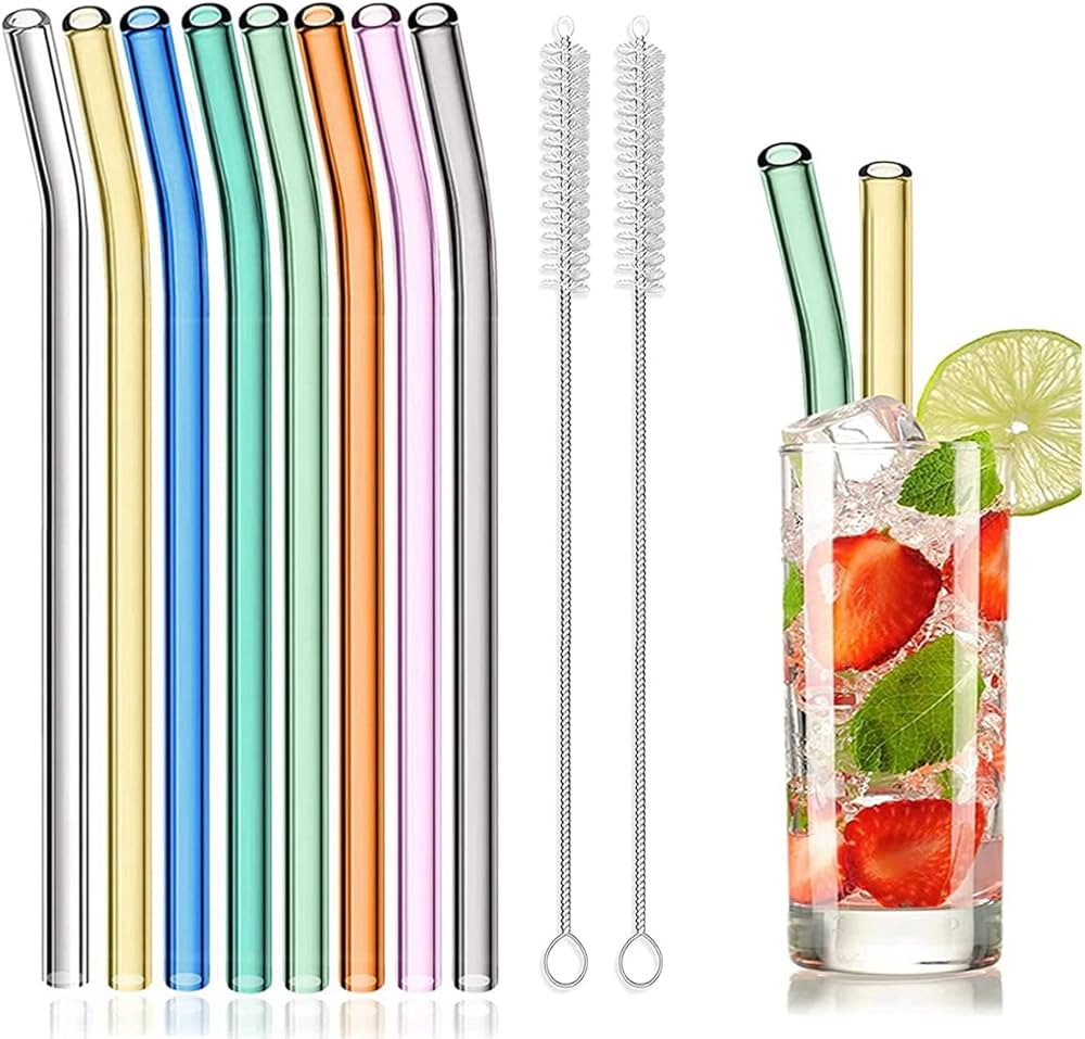 8 Pcs Reusable Glass Straws, 8"x8mm Eco-friendly Drinking Straws for Smoothie, Milkshakes, Tea, J... | Amazon (US)