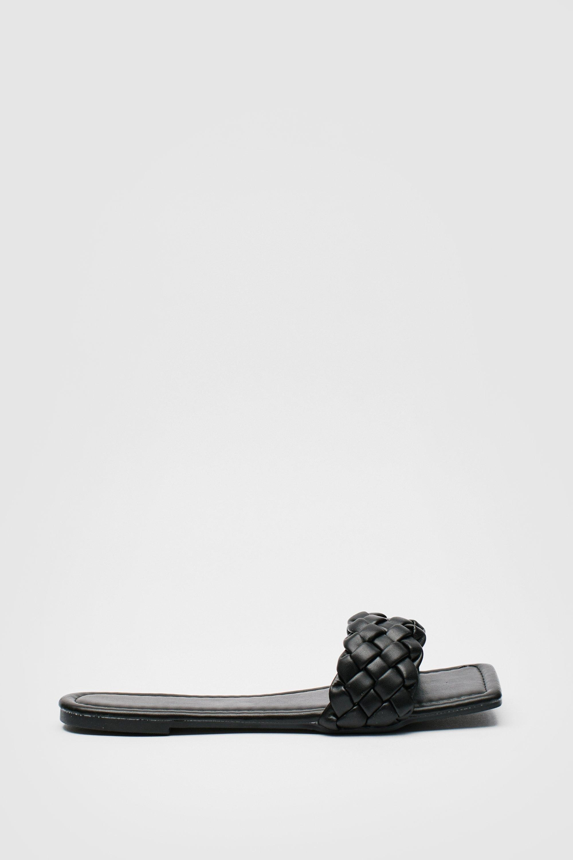 Faux Leather Woven Square Toe Flat Mules | Nasty Gal (US)