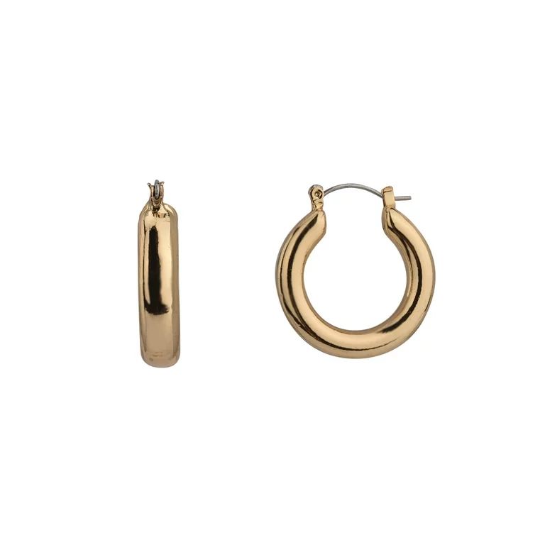 Time and Tru Women's Gold Medium Thick Hoop Earring | Walmart (US)
