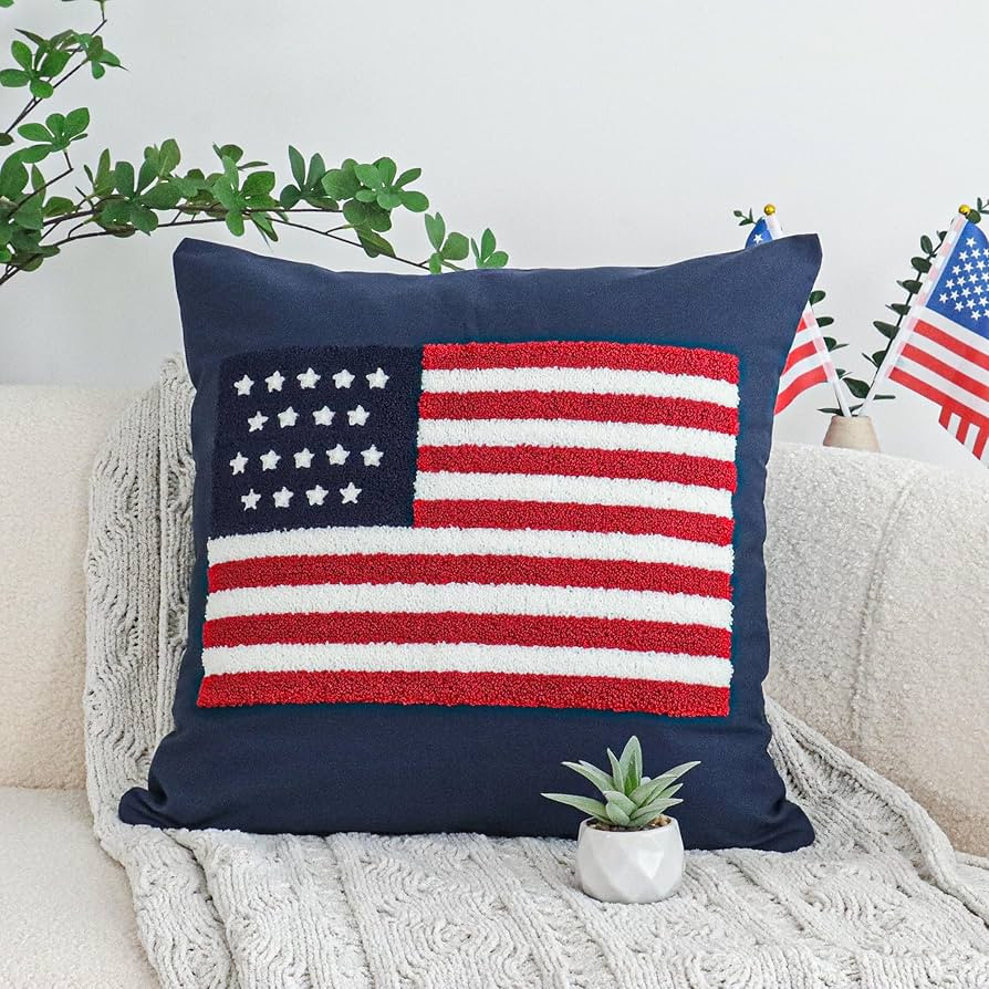 Jonhier 4th of July Throw Pillow Cover, Independence Day Patriotic Throw Pillow Case Tufted Ameri... | Amazon (US)