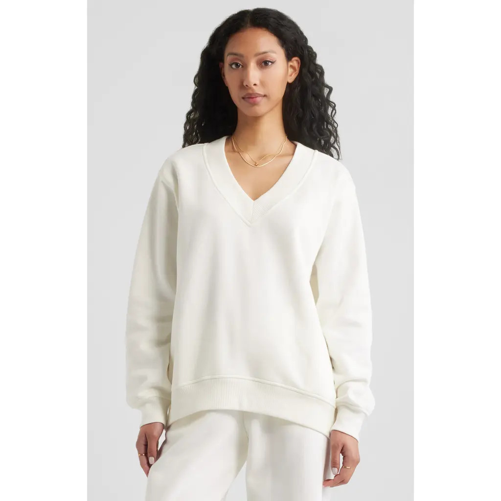 BP. Oversize V-Neck Sweatshirt in Ivory at Nordstrom, Size Xx-Large | Nordstrom
