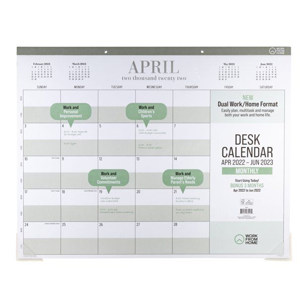 WORK FROM HOME Monthly Desk Pad Calendar, Apr 2022 - Jun 2023, 17" x 22", White - Walmart.com | Walmart (US)