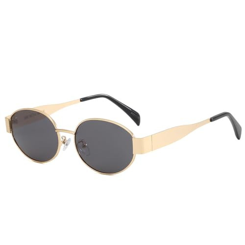 Junsika Retro Polarized Sunglasses for Women Trendy Classic Small Oval Gold Frame Designer Black Sunglasses | Amazon (US)