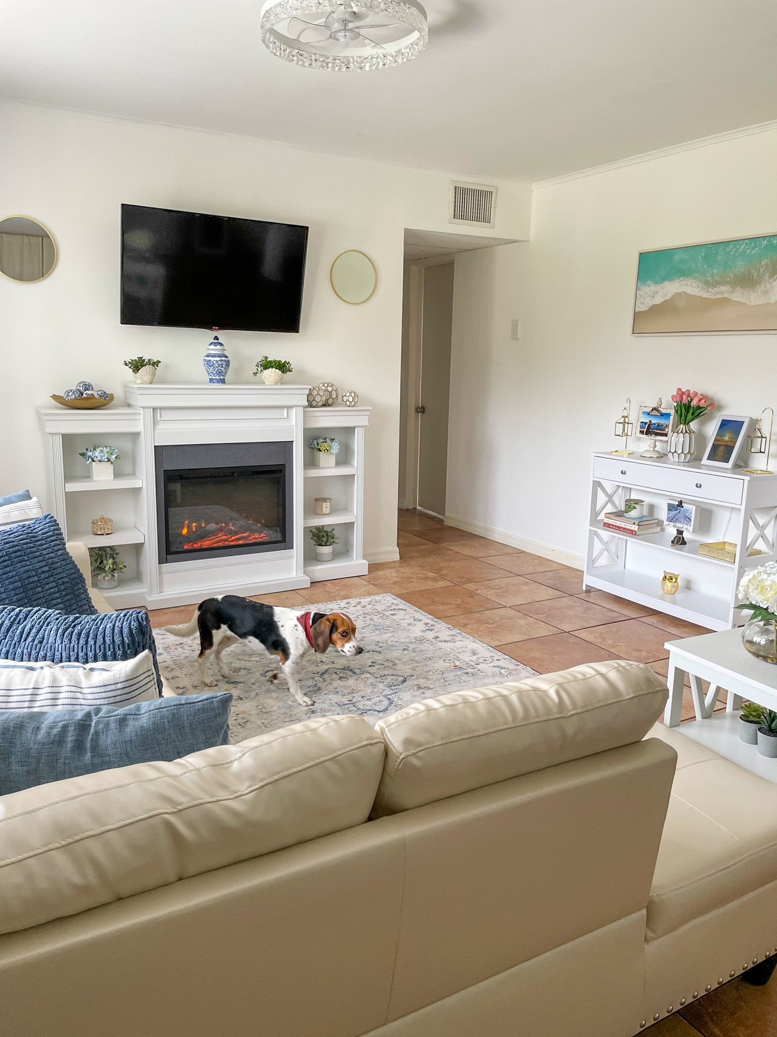 We finally finished our coastal chic themed living room! We chose hues of blue, with white and touches of gold. #amazonfashion #founditonamazon

#LTKhome
