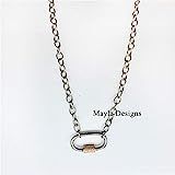 Oxidized 925 Silver Chain Carabiner Necklace, Pave Diamond Carabiner Necklace, Handmade Diamond Cara | Amazon (US)