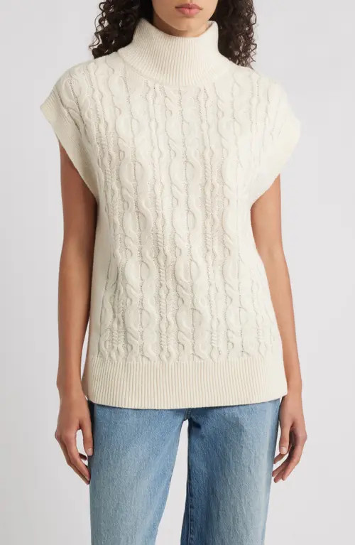 525 Cable Sleeveless Mock Neck Sweater in Sea Salt at Nordstrom, Size Small | Nordstrom
