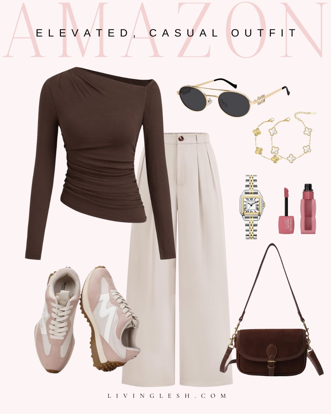 Amazon outfit | Amazon fashion | Elevated casual outfit | trousers | wide leg pants | Off the shoulder top | sunglasses | Trendy sneakers | chunky sneakers | watch | crossbody bag

#LTKdayinmylife #LTKootd #LTKWorkwear