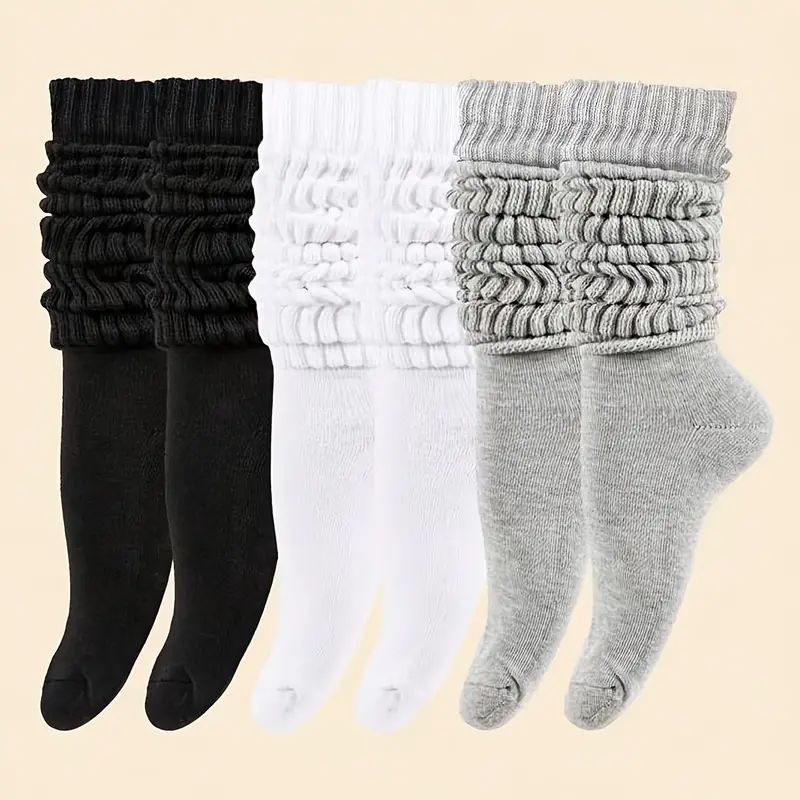 3 Pairs Women's Trendy Calf Socks Set, Plus Size Solid Scrunch Knitted Soft & Breathable Mid-calf... | Temu Affiliate Program