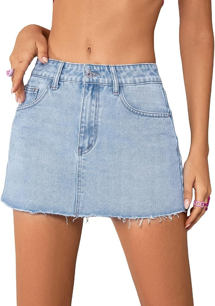 Jumppmile Womens Mini Denim Skirt Mid Waist Mini Dress Jean Skirts | Amazon (US)