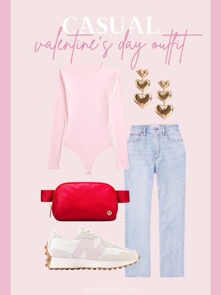 Casual Valentine’s Day outfit!

Bodysuit, heart earrings, belt bag, jeans, new balance sneakers, Valentine’s Day  

#LTKfindsunder100 #LTKSeasonal #LTKstyletip