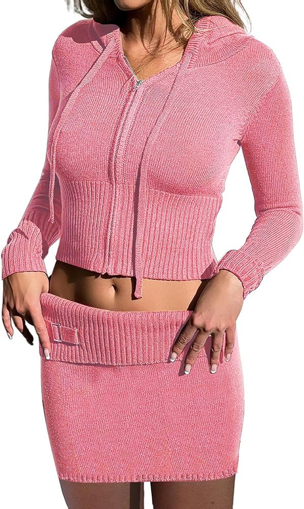 MOEENCN Women Sweatsuits Sets 3 Piece Outfits, Velvet Tracksuit Long Sleeve Hooded Zipper Jacket ... | Amazon (US)