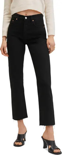MANGO High Waist Nonstretch Straight Leg Ankle Jeans | Nordstrom | Nordstrom