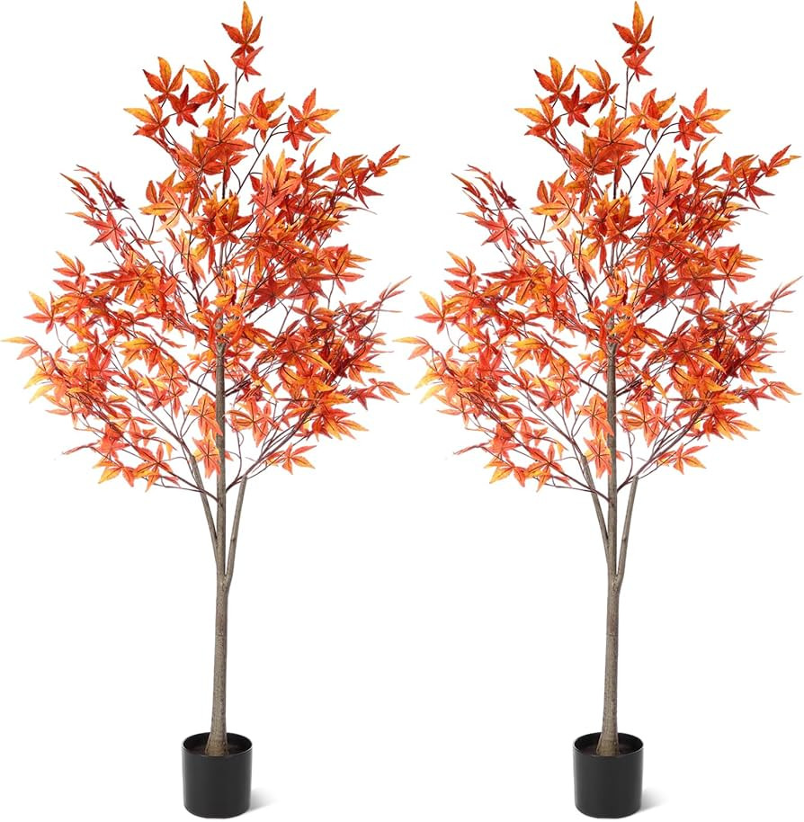 Daifunli 2 Pcs 5Ft Fall Tree Autumn Artificial Maple Tree Fall Decor | Amazon (US)