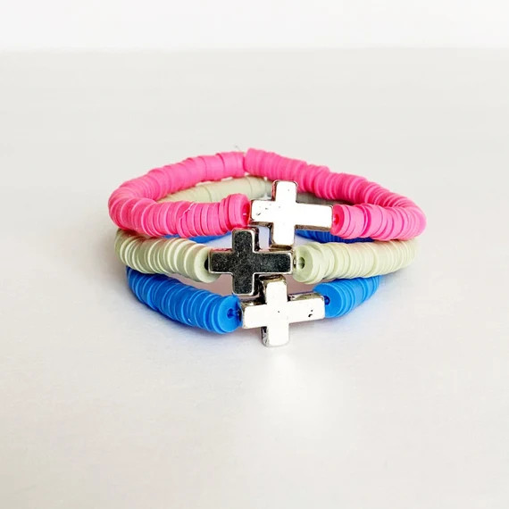 Silver Cross Heishi Bead Bracelet | Etsy | Etsy (US)