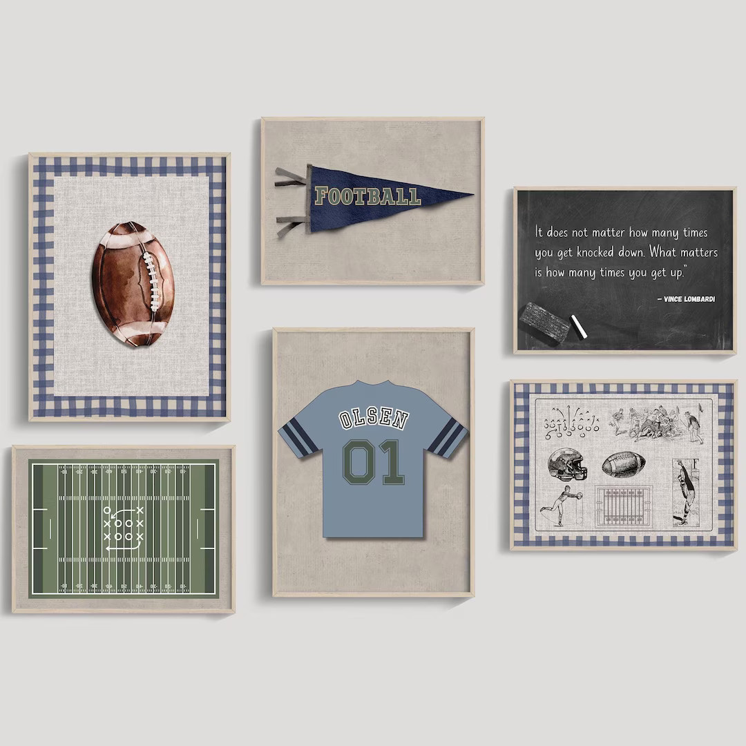 Football Nursery Prints – Boys Room Football Wall Art – Football Jersey Print – Football Ga... | Etsy (US)