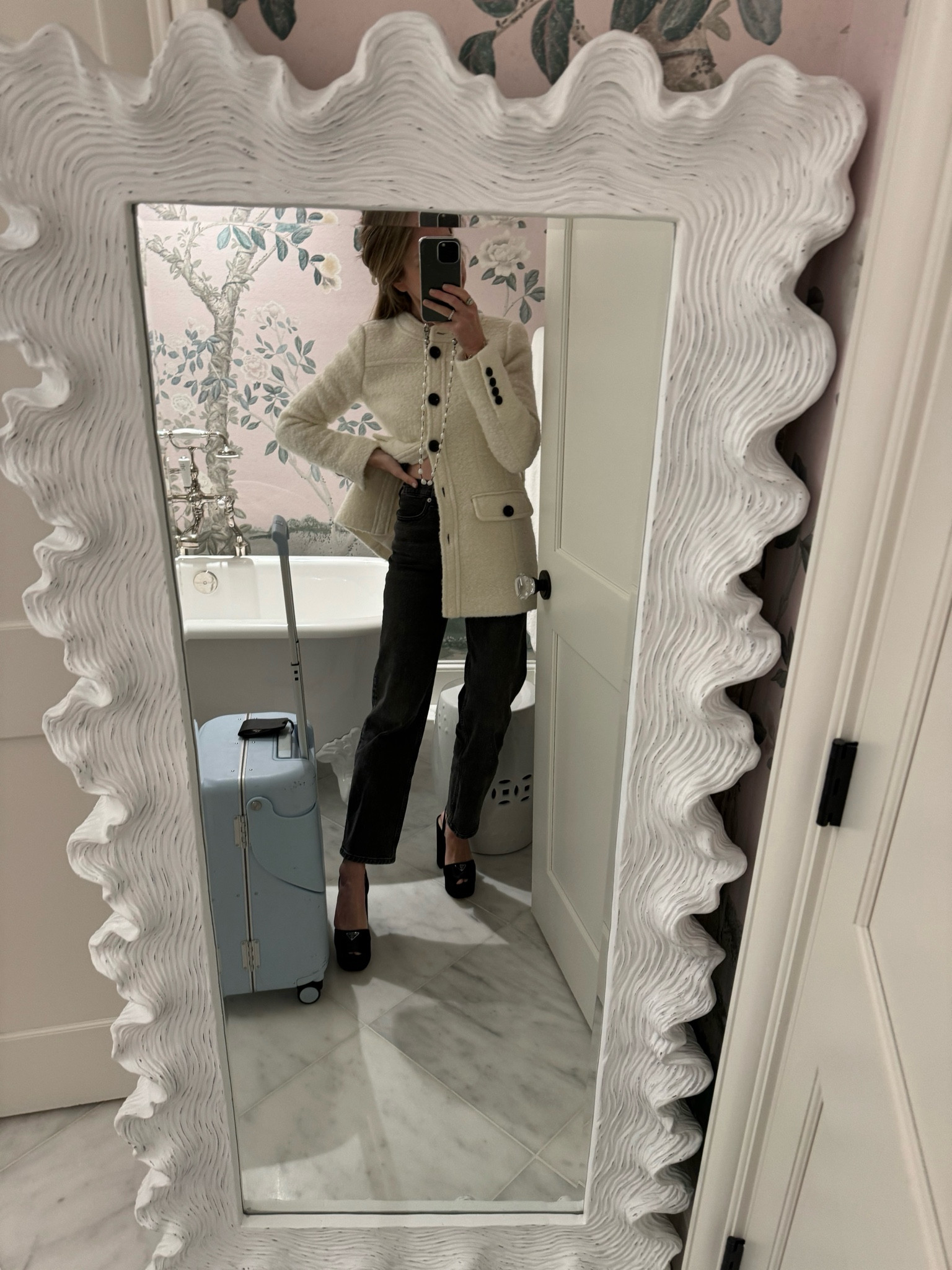 Airport outfit. Heels too! This has been such a key outfit for me. The jeans are old but still available and jacket is this season. I wear without the belt. 

#LTKstyletip #LTKtravel #LTKworkwear