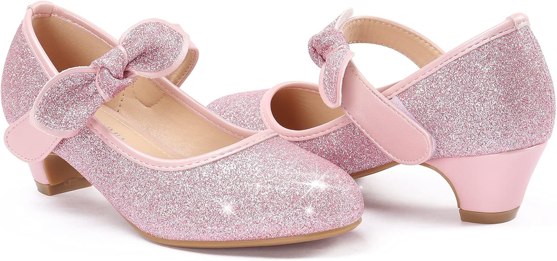 ADAMUMU Girls Dress Shoes Princess High Heel Mary Jane Glitter Shoes in Wedding Party for Toddler... | Amazon (US)