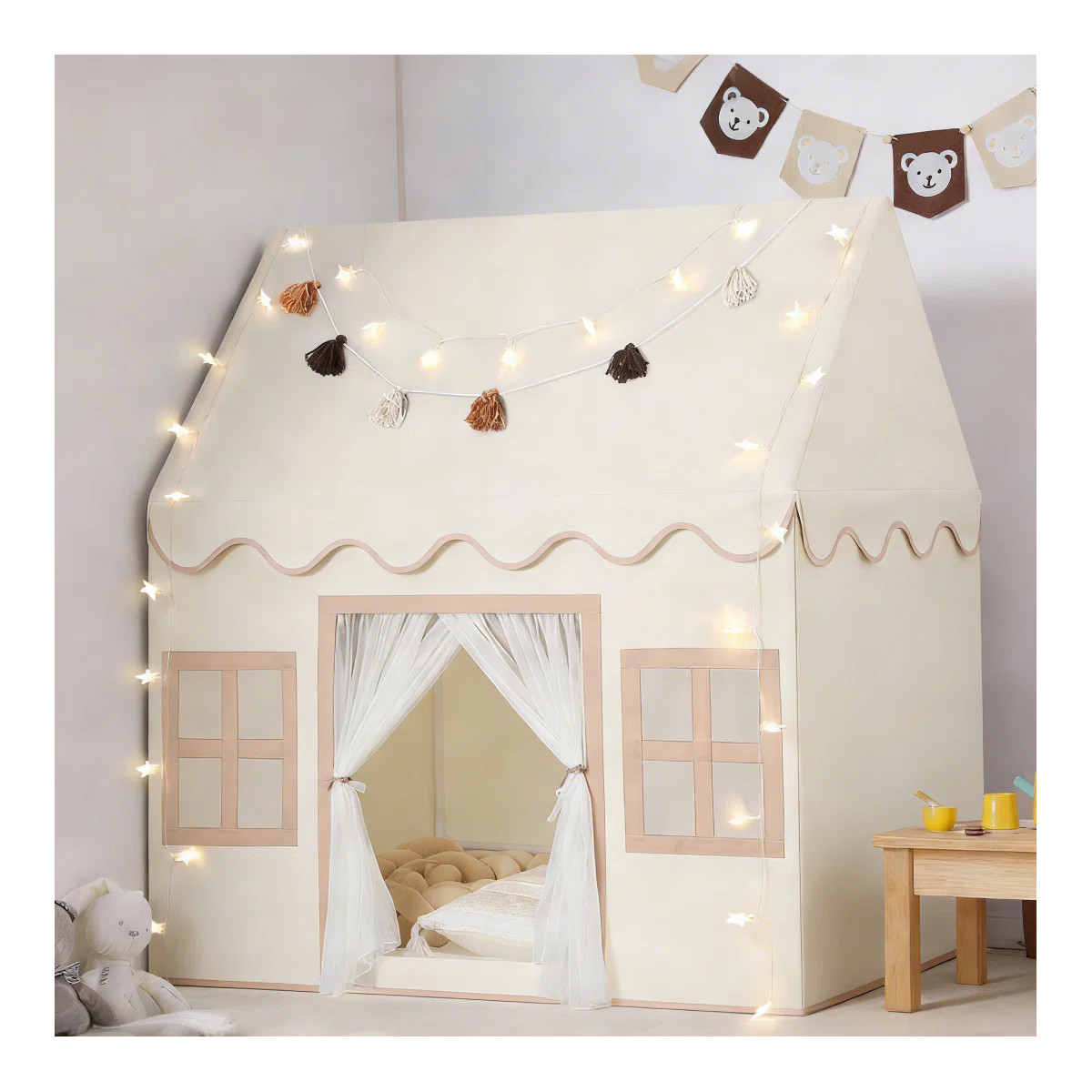 Wilwolfer Kids Play Tent Indoor with Mat, Star Lights & Tassel Garland - Playhouse for Toddlers, ... | Wayfair North America