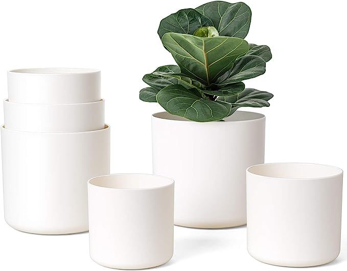 Mkono 6 Pack Plastic Plant Pots for Plants, 7/6.5/6/5.5/5/4.5 Inch Indoor Plastic Planters Cylind... | Amazon (US)