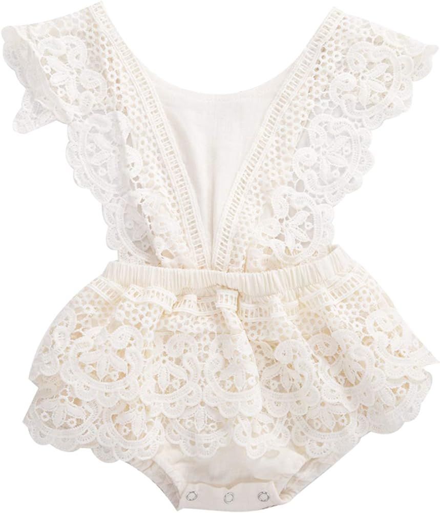 Newborn Infant Baby Girls Butterfly Sleeve Romper Clothes Ruffle Lace Bodysuit Tutu Dress Jumpsui... | Amazon (US)