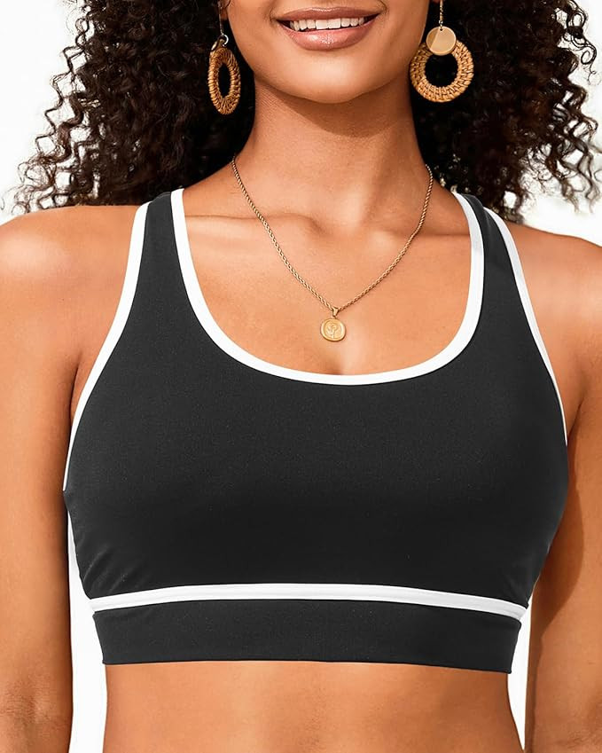Holipick Women's Sports Bra Bikini Tops Racerback Swim Top Scoop Neck Bathing Suits Top Modest Pa... | Amazon (US)