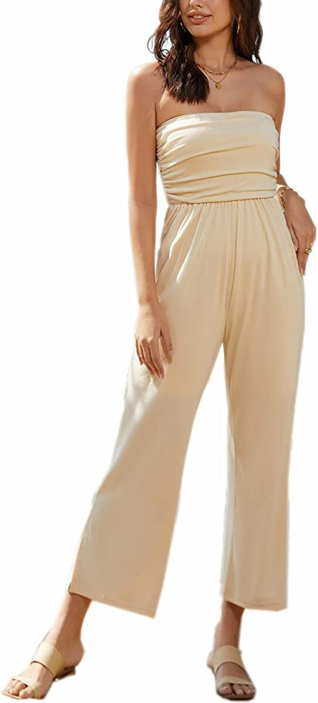 GRACE KARIN Women's Summer Casual Strapless Wide Leg Jumpsuits with Pockets | Amazon (US)