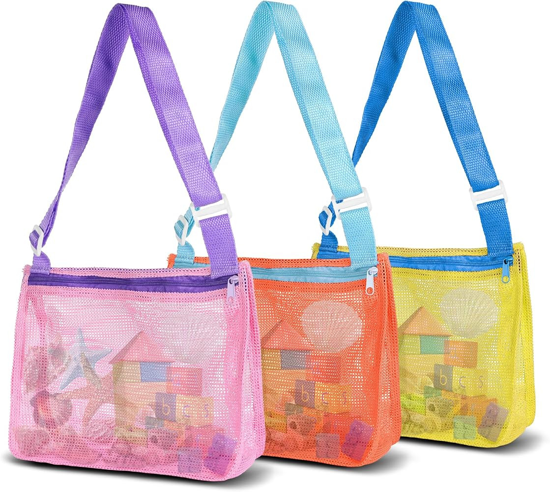 VOROLO Mesh Beach Bag for Holding Toys,Sand Towels Tote for Kids Seashell Collecting,Swimming Acc... | Amazon (US)