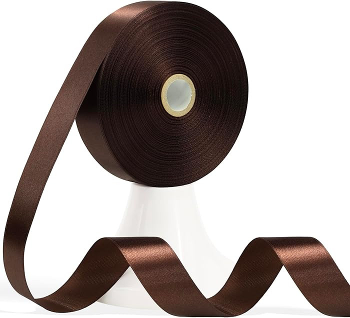 60 Yards Brown Satin Ribbon 1 Inch, Solid Polyester Fabric Ribbon for Gift Wrapping, Crafts, Flor... | Amazon (US)