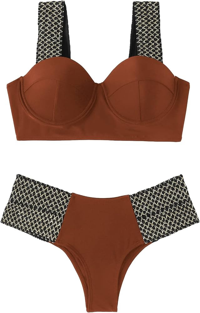 SweatyRocks Women's High Waisted Bikini Set Bathing Suit Criss Cross Two Piece Tie Back Bikini Sw... | Amazon (US)