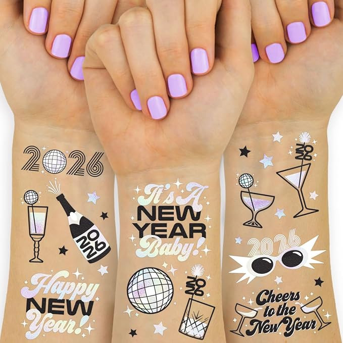 xo, Fetti New Years Eve Party Supplies Tattoos - 42 Foil Styles | Disco NYE Party Favors, Happy N... | Amazon (US)